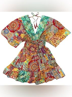 Boho Fashion 100% Silk OS India Paisley Kaftan Dress